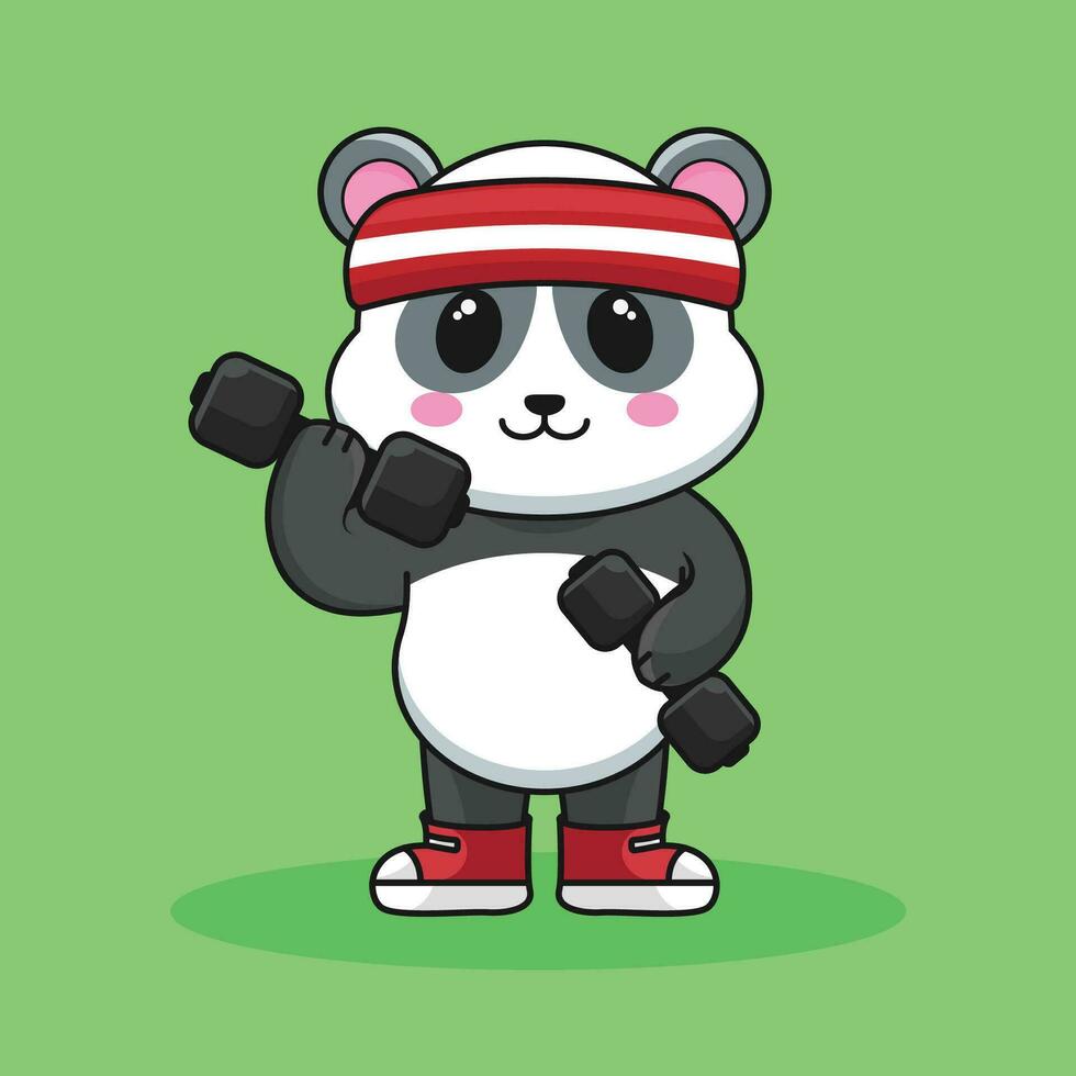 fofa desenho animado panda Urso elevação haltere desenho animado vetor Academia exercite-se ícone ilustração