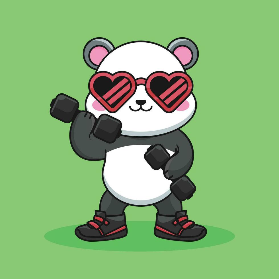 fofa desenho animado panda Urso elevação haltere fofa desenho animado mascote vetor ícone ilustração.