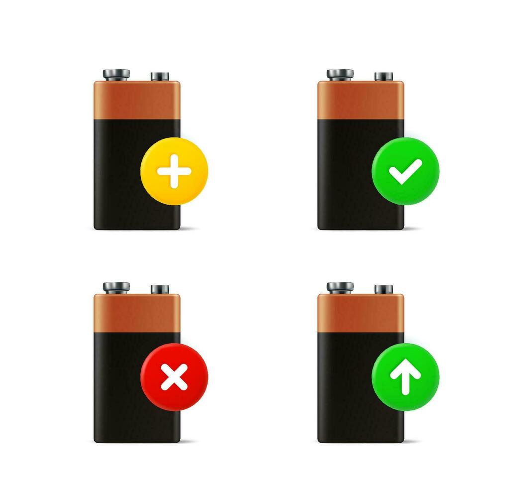 bateria ícones conjunto com diferente pictogramas. 3d vetor ícones conjunto