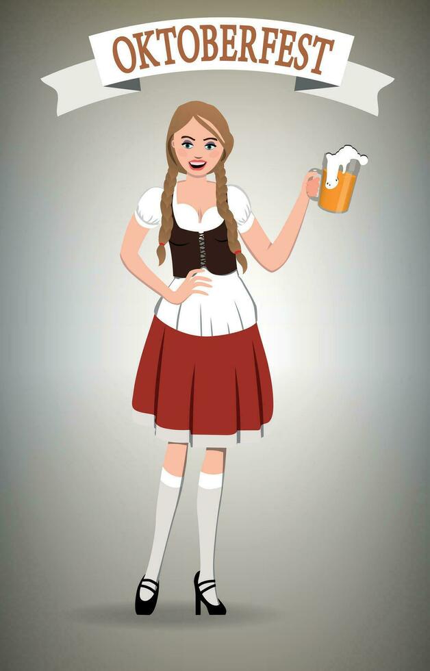 oktoberfest, menina com uma vidro do cerveja. vetor. vetor