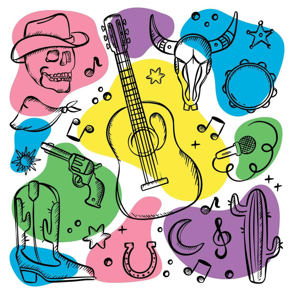 país Festival simbolismo ocidental música vetor ilustração conjunto