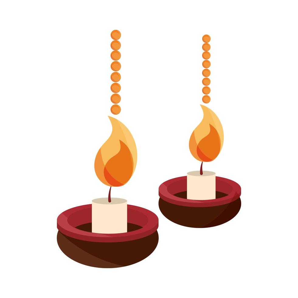 feliz celebração bhai dooj pendurando lâmpadas diya com velas vetor