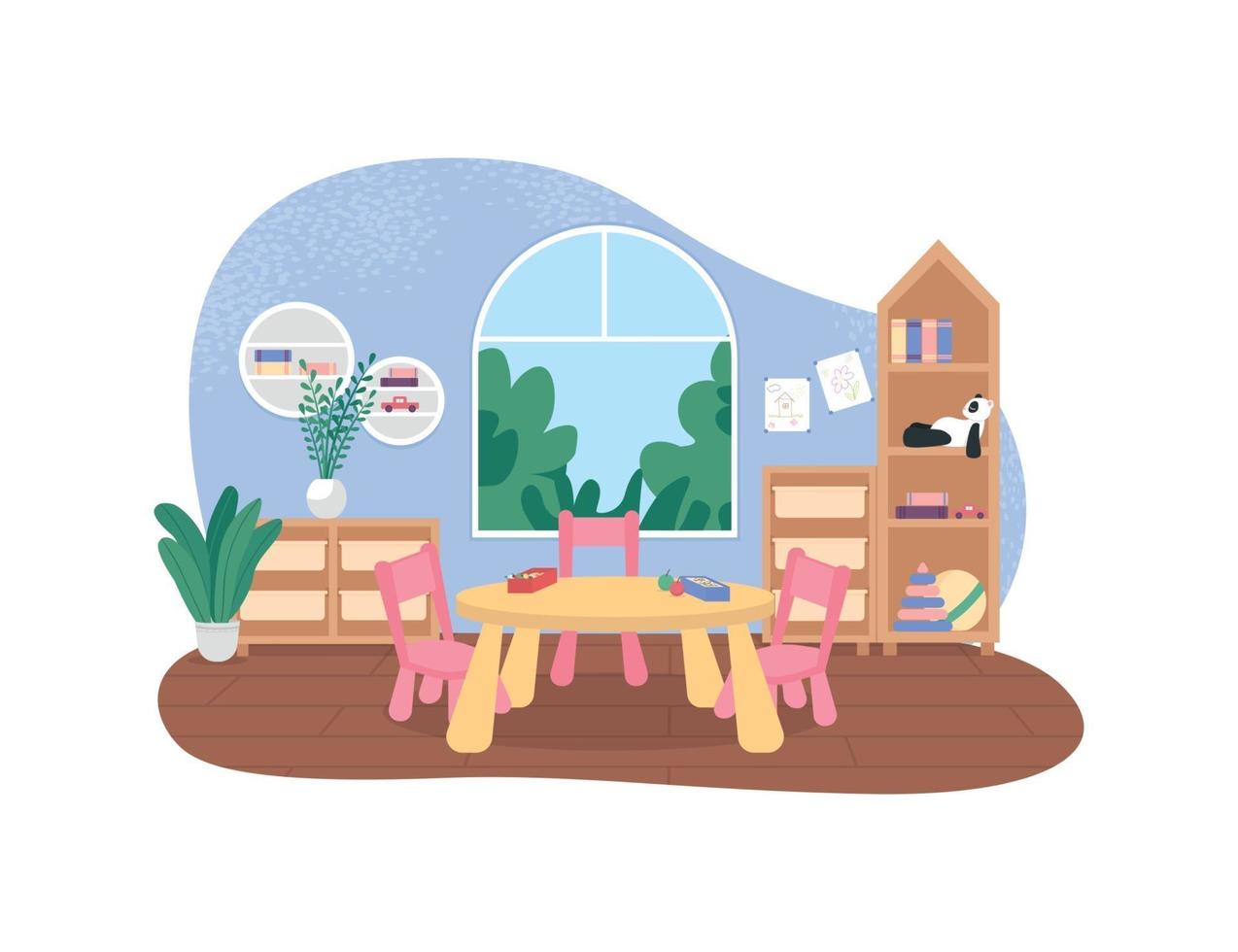 mesas do jardim de infância para banner da web de vetor 2d na hora das refeições