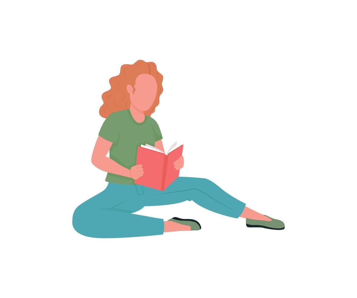 mulher lendo livro cor lisa vetor personagem sem rosto