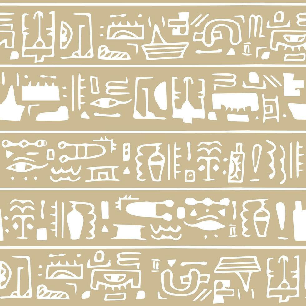 monocromático moderno mão desenhado boho bege branco vetor desatado padronizar fronteira com egípcio símbolos gostar hieróglifos. pode estar usava para na moda têxtil, caderno capas, papeis de parede, impressões