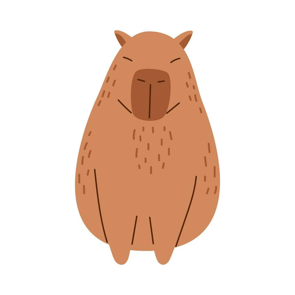 vetor engraçado capivara dentro plano Projeto. divertido capibara personagem dentro frente visualizar. fofa sentado capivara. sul americano adorável animal. roedor.