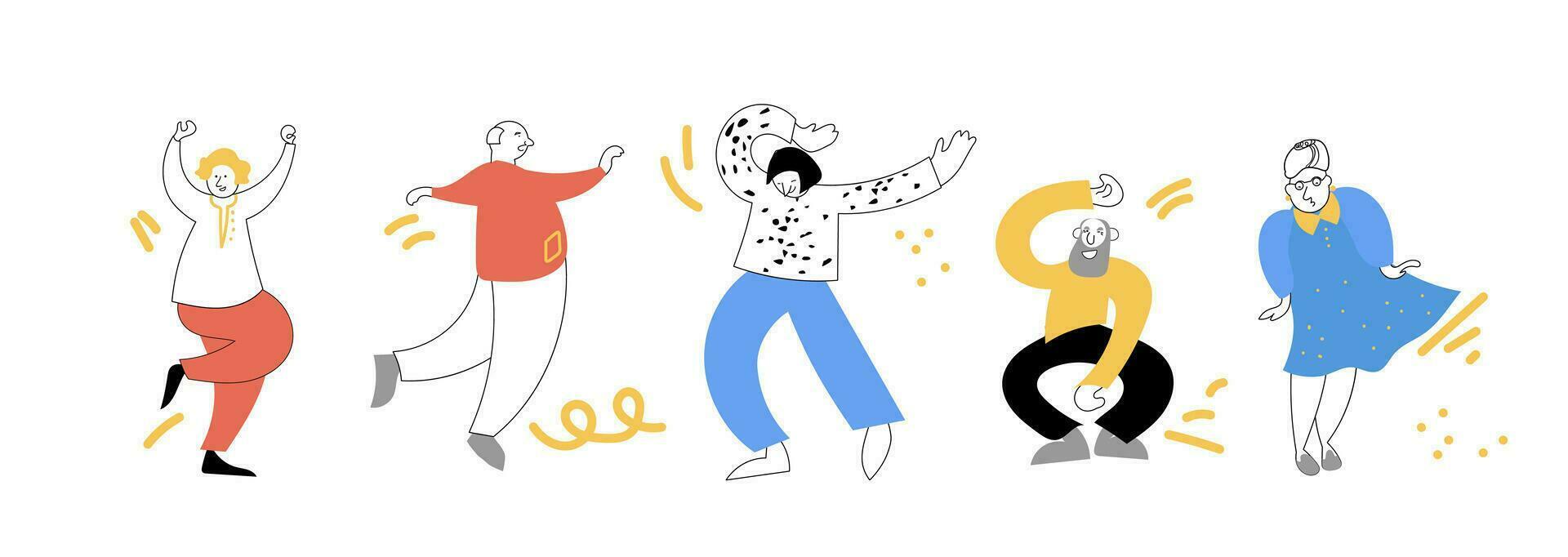 idosos dança plano vetor ilustração. idosos homens e mulheres ativamente gastar tempo.