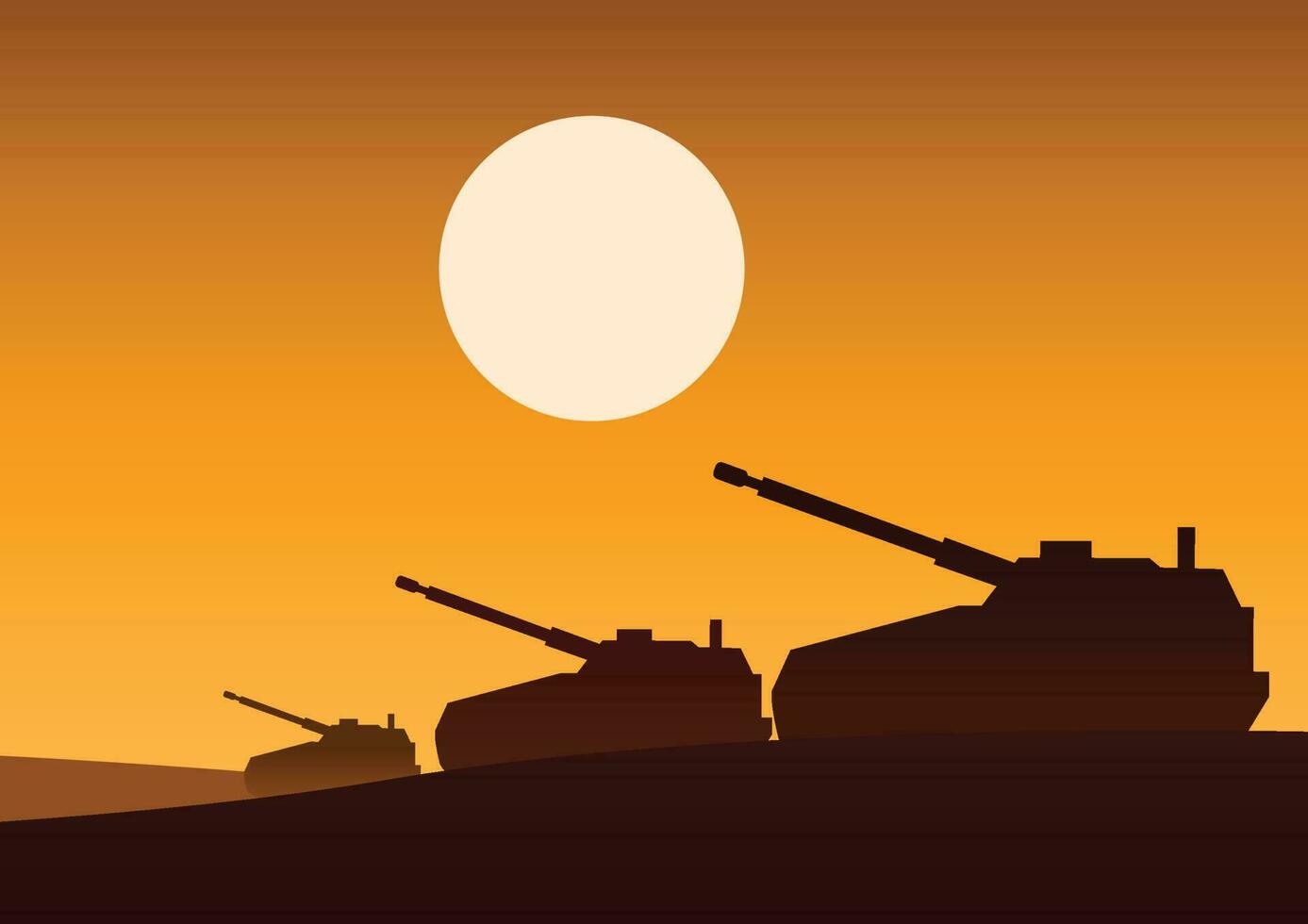 tanque ainda em deserto para ataque inimigo, silhueta desenho, vetor ilustração