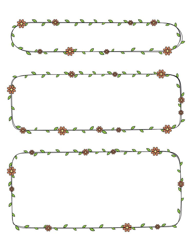 mão desenhado retângulo quadro, Armação decoração elemento com flores e folhas vetor conjunto
