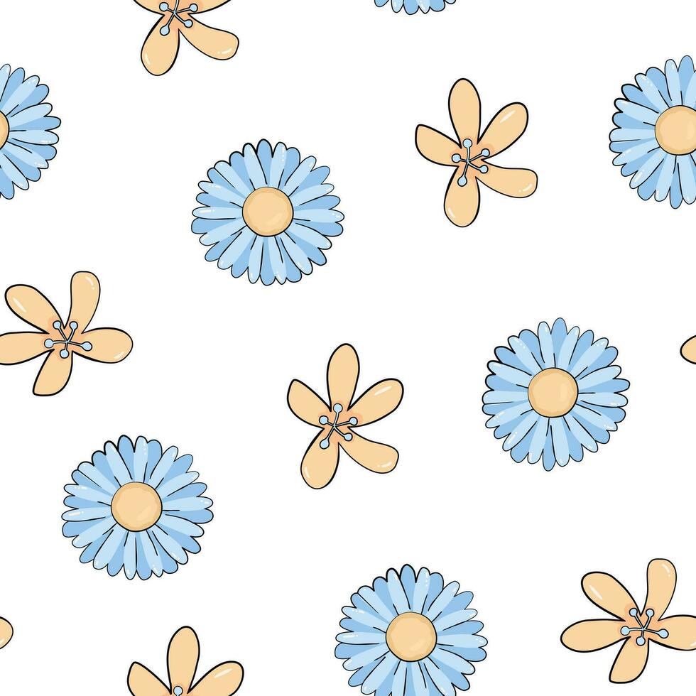 padrão infantil com caixa de presente kawaii fofa e flores, estampa infantil.  fundo sem emenda dos desenhos animados, textura vetorial fofa para roupas  de cama infantis, tecido, papel de parede, papel de