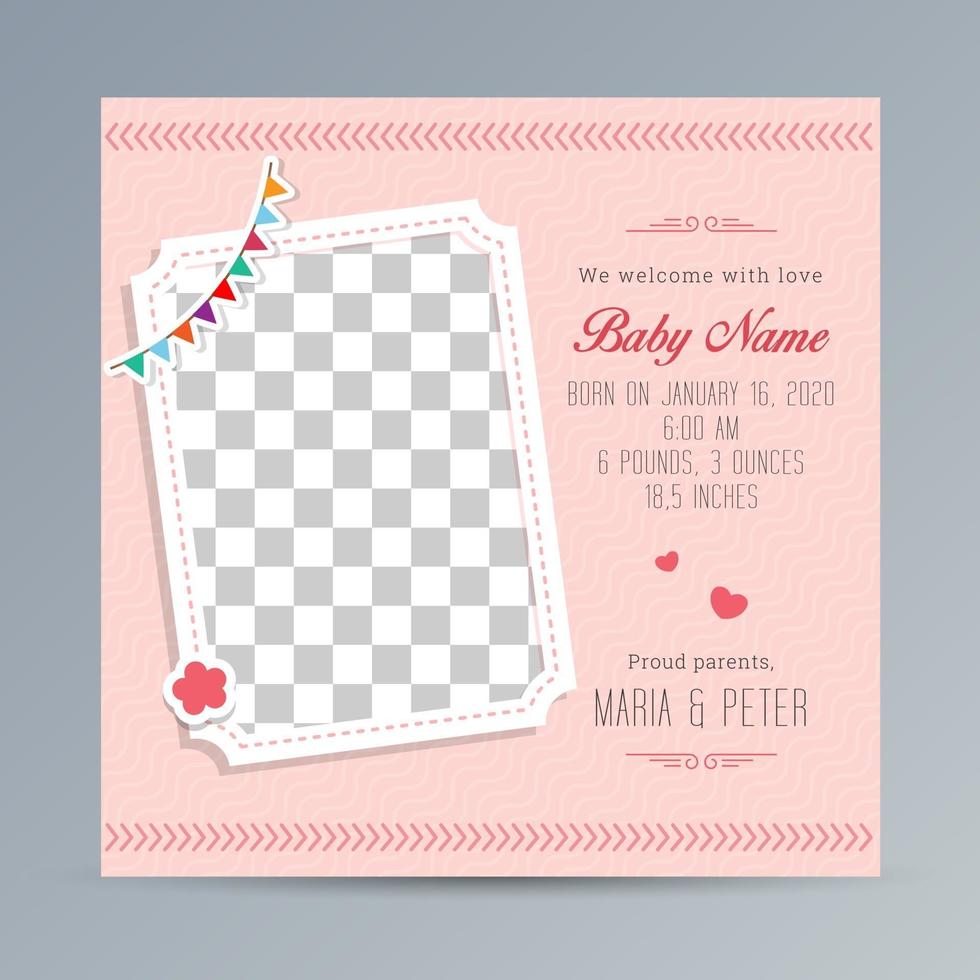 cartão de anúncio de nascimento de bebê recém-nascido vetor