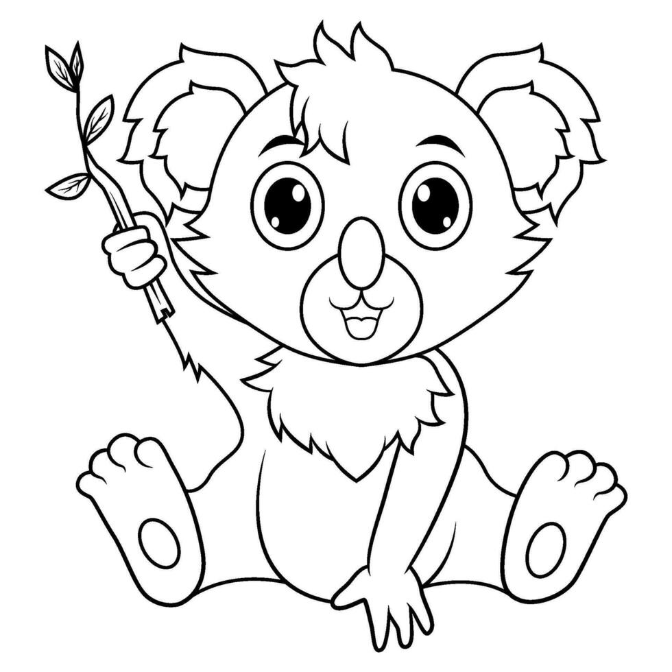 fofa bebê coala desenho animado sentado linha arte vetor