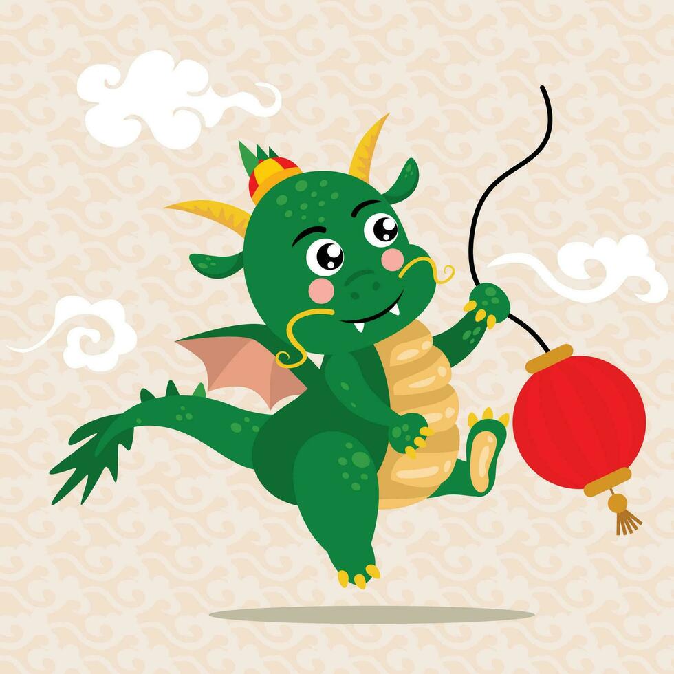 fofa verde Dragão feliz chinês Novo ano vetor