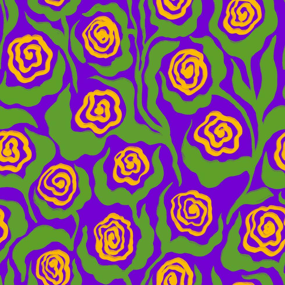 desatado padronizar com mão desenhado decorativo floral motivo. abstrato amarelo espiral rosas, folhas em tolet fundo vetor