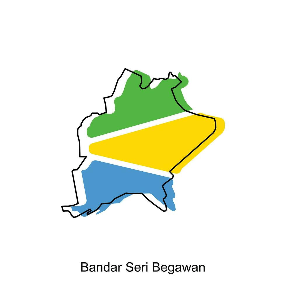 mapa do Bandar seri Begawan colorida geométrico Projeto com esboço ilustração modelo, logótipo elemento para modelo. vetor