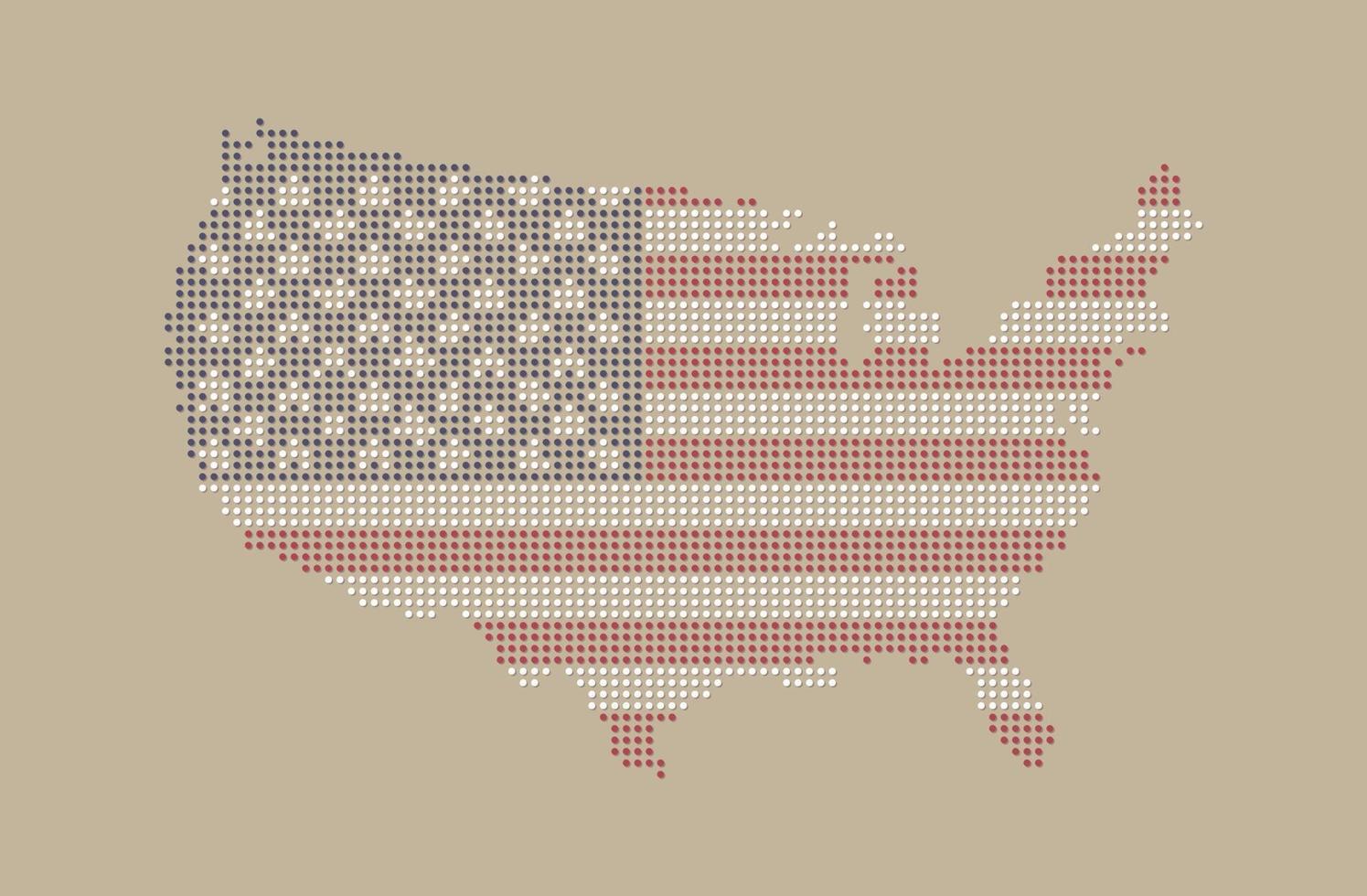 mapa de estilo vintage pontilhado dos EUA e padrão de bandeira da América vetor