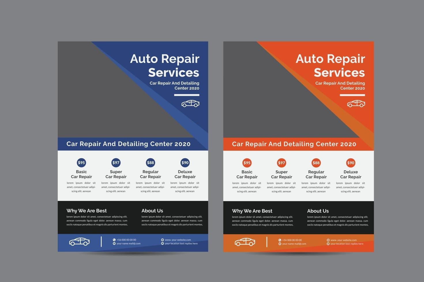 Folheto de modelo moderno para projeto de reparo de carros vetor