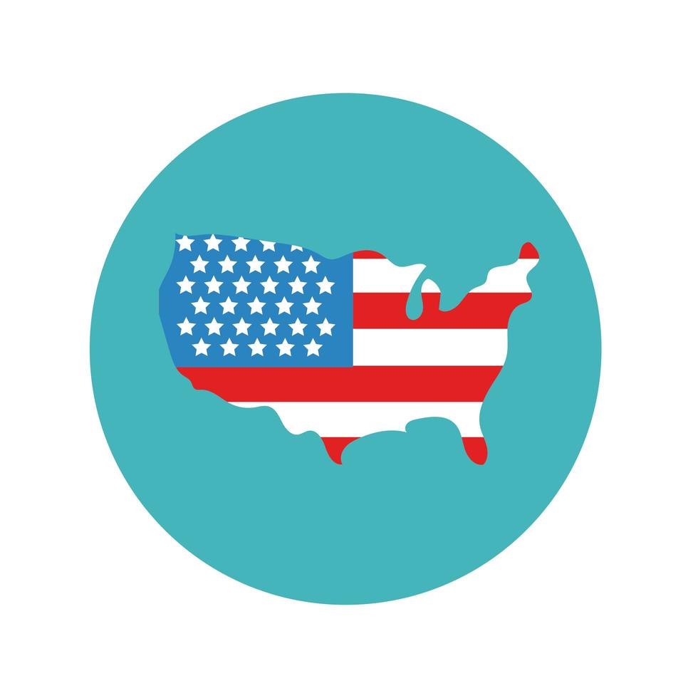 mapa dos EUA com bloco de bandeira e estilo simples vetor
