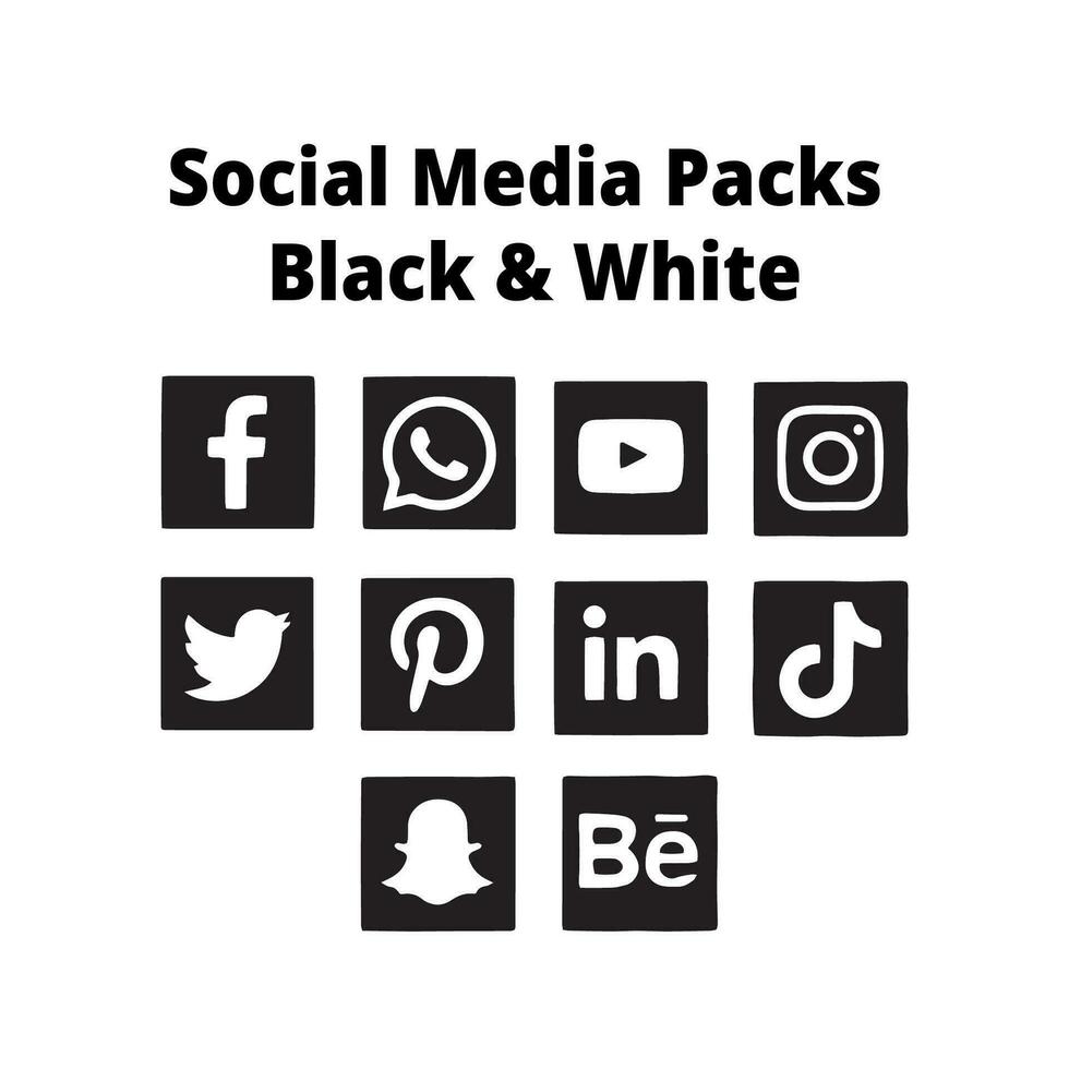 social meios de comunicação pacotes Preto e branco vetor