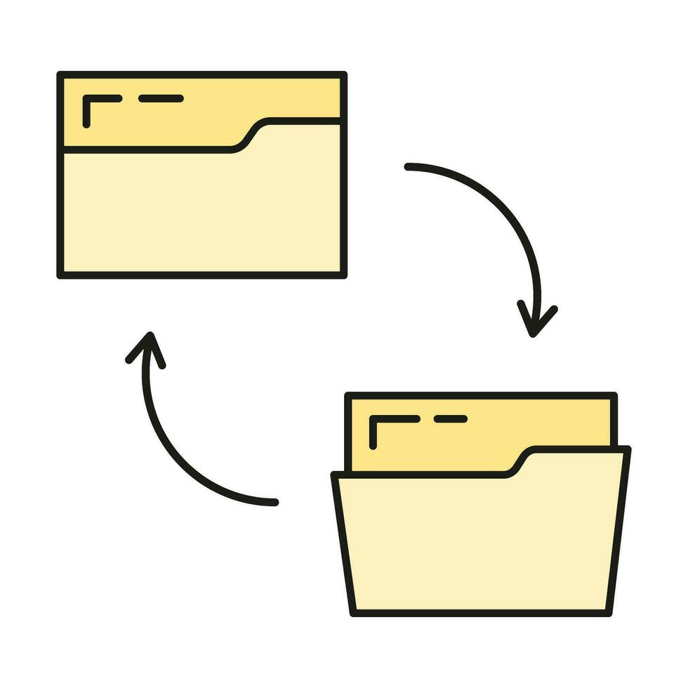 pasta conectados base de dados nuvem computador tecnologia ícone, controlo remoto dados armazenar, proteger em formação esboço plano vetor ilustração, isolado em branco.