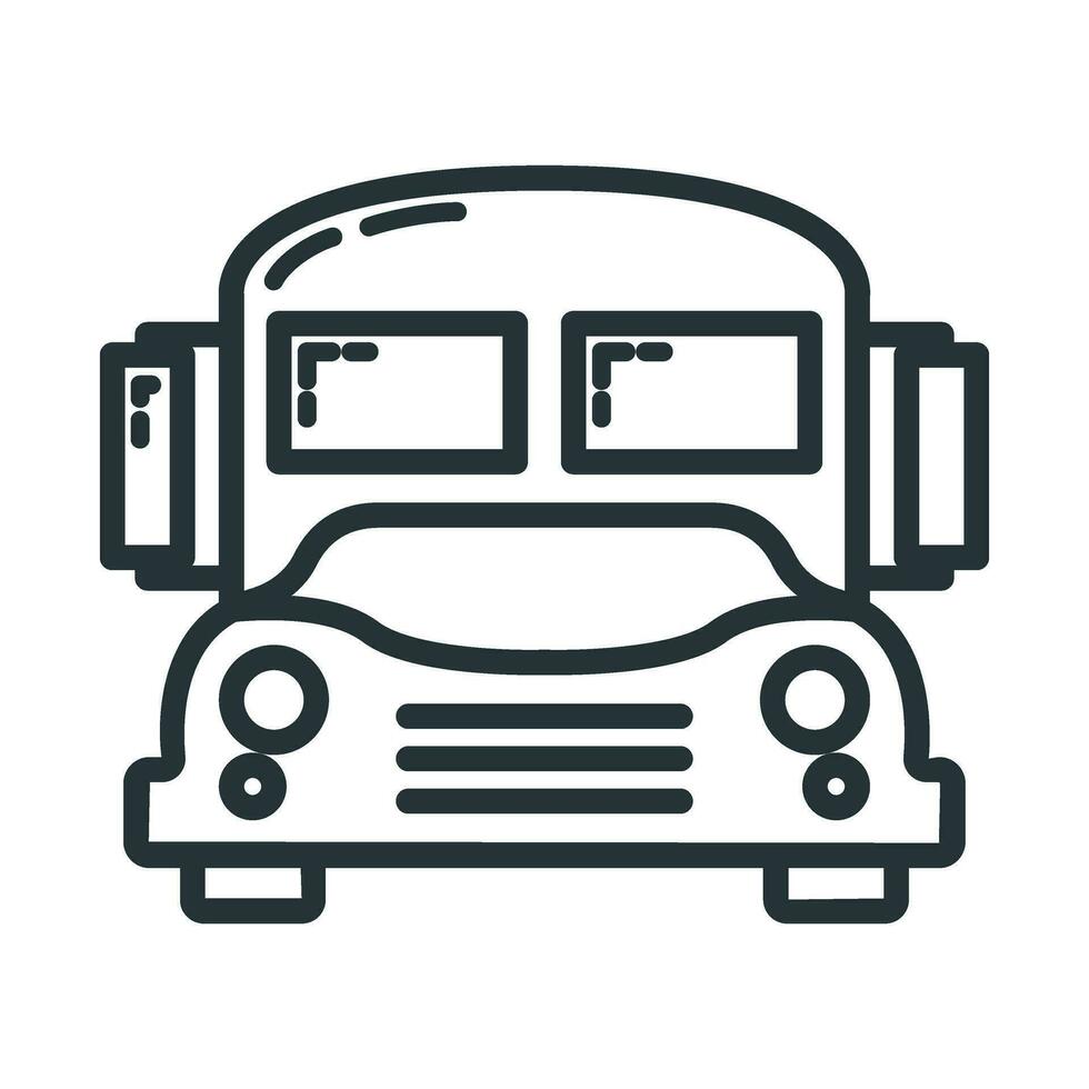 escola ônibus ícone, educacional instituição processo, costas para escola esboço plano vetor ilustração, isolado em branco. conceito suprimentos símbolo.
