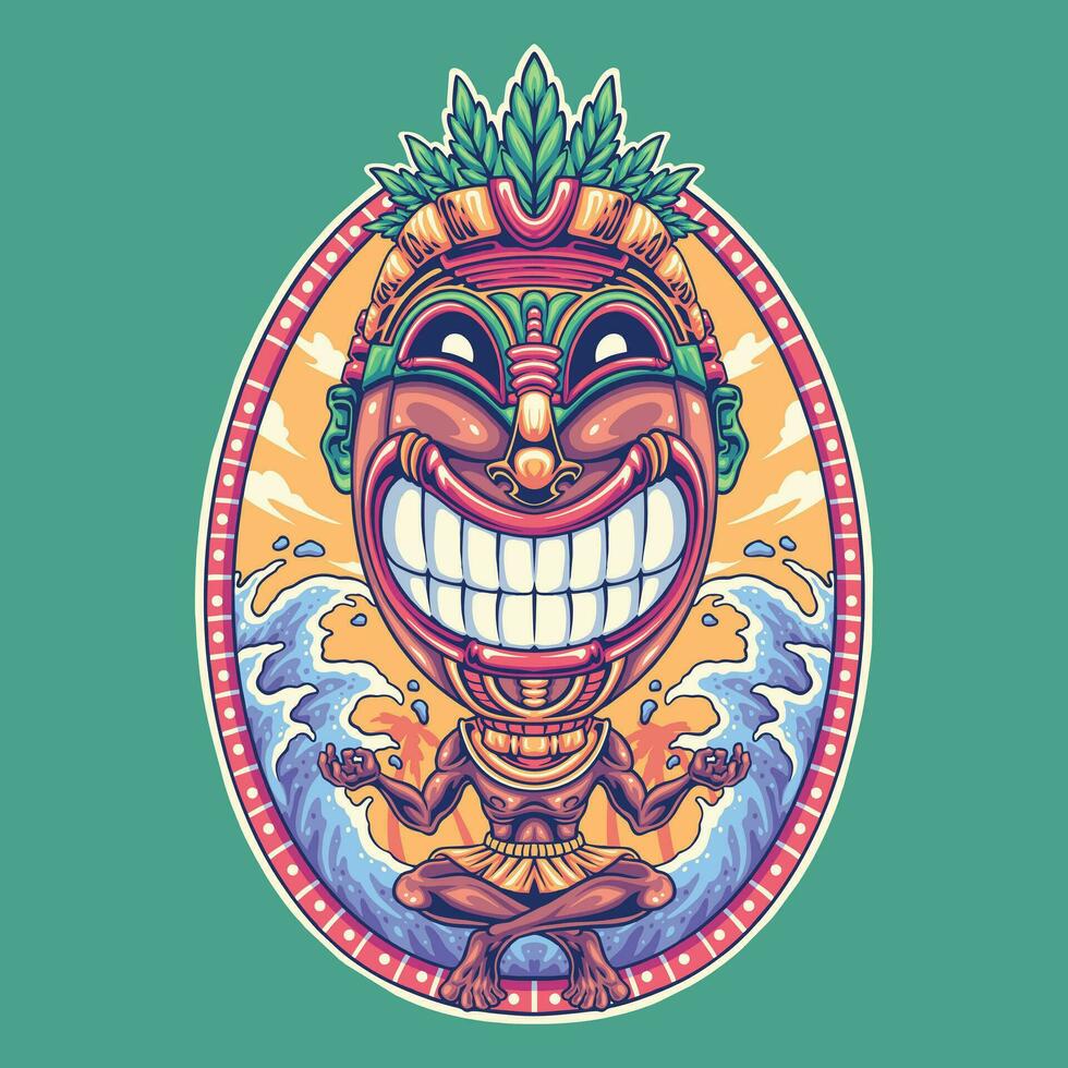 meditação havaiano tiki mascarar ilustração vetor