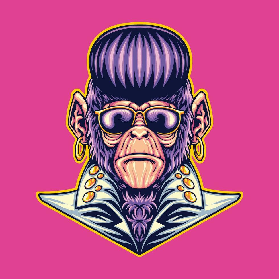 elvis macaco cabeça mascote logotipo ilustração vetor