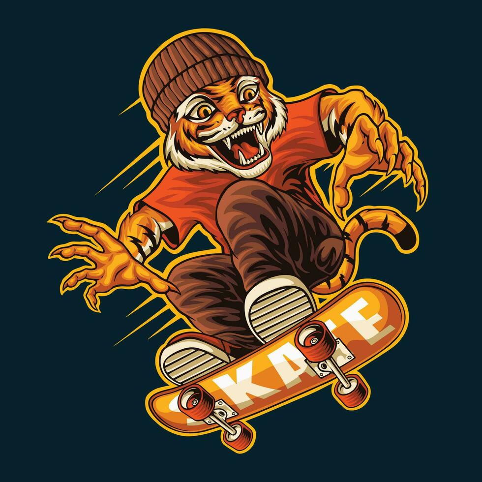 tigre patim esporte logotipo mascote ilustração vetor