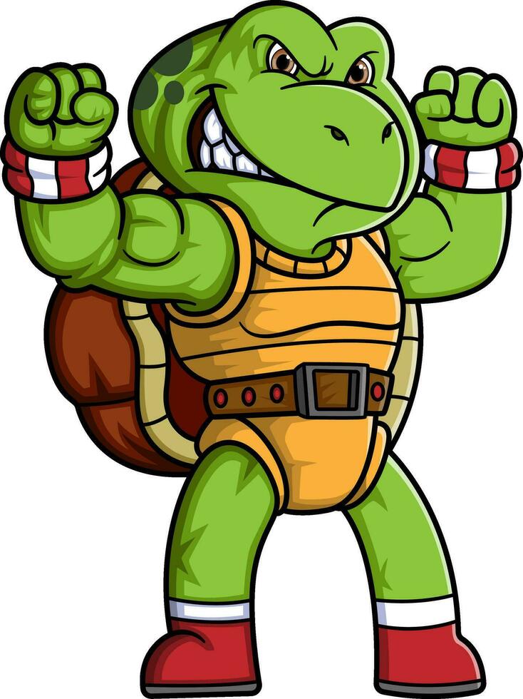 Bravo tartaruga personagem com Boa pose vetor