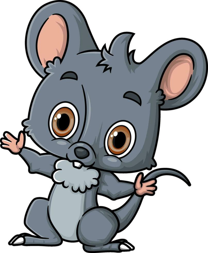 desenho animado engraçado pequeno rato posando vetor