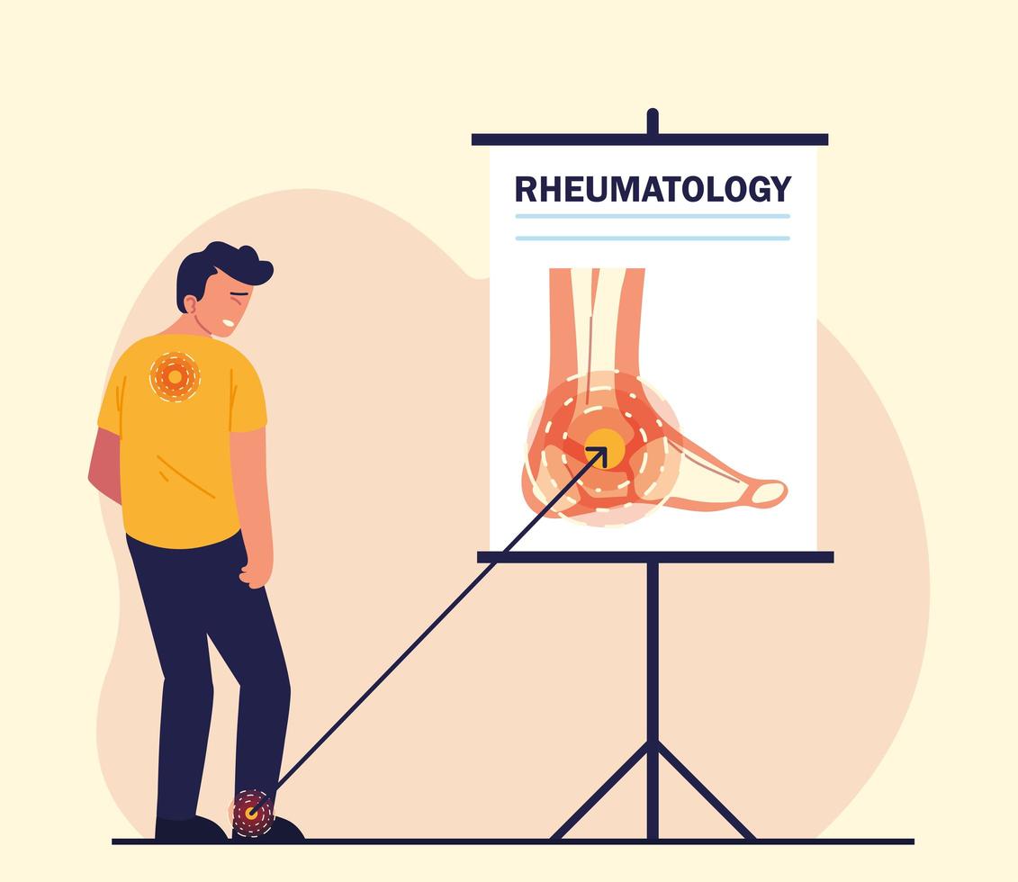 homem com dor no tornozelo e nas costas vetor