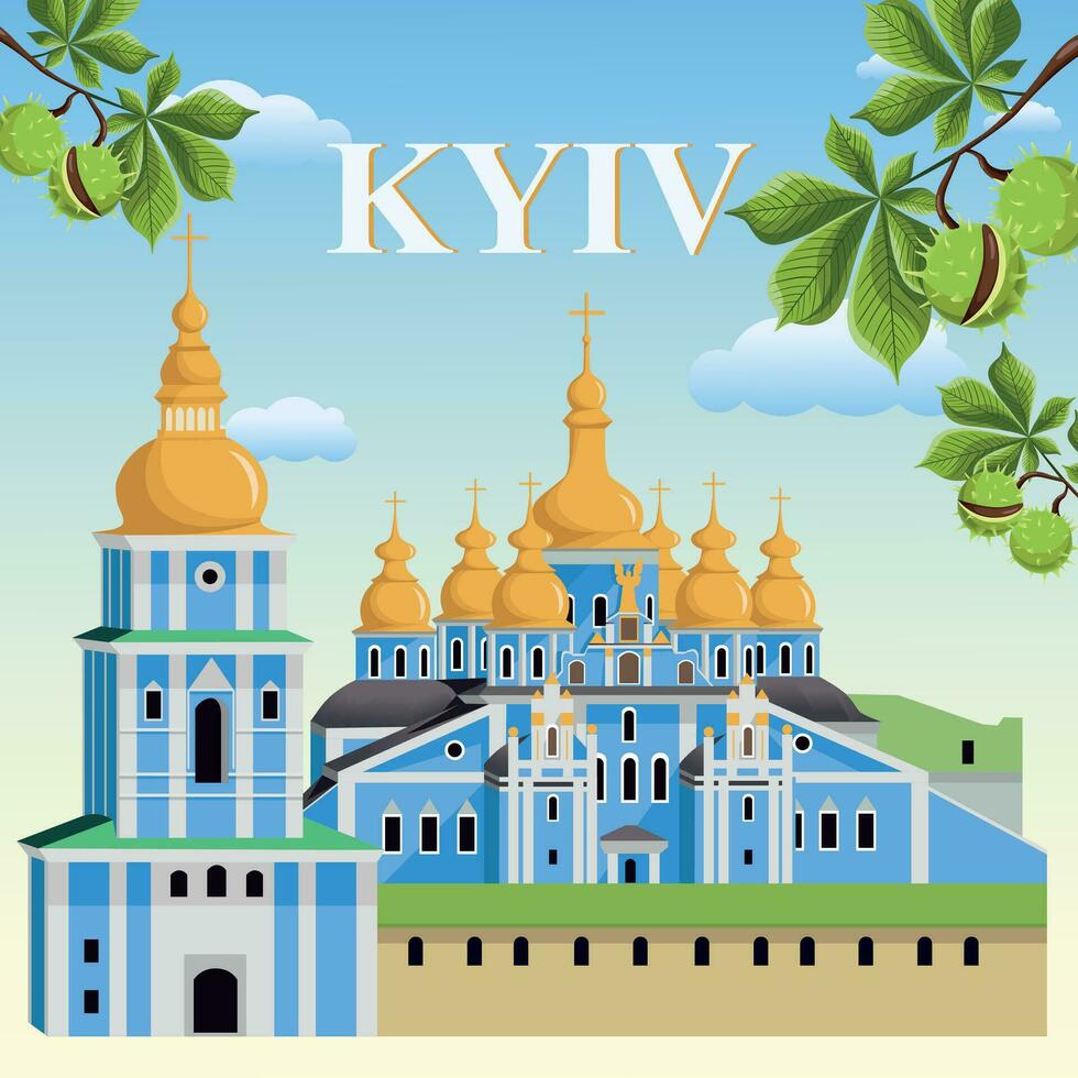Visão do kyiv-mikhailivskyi dourado cúpula catedral. Kyiv, Ucrânia. vetor