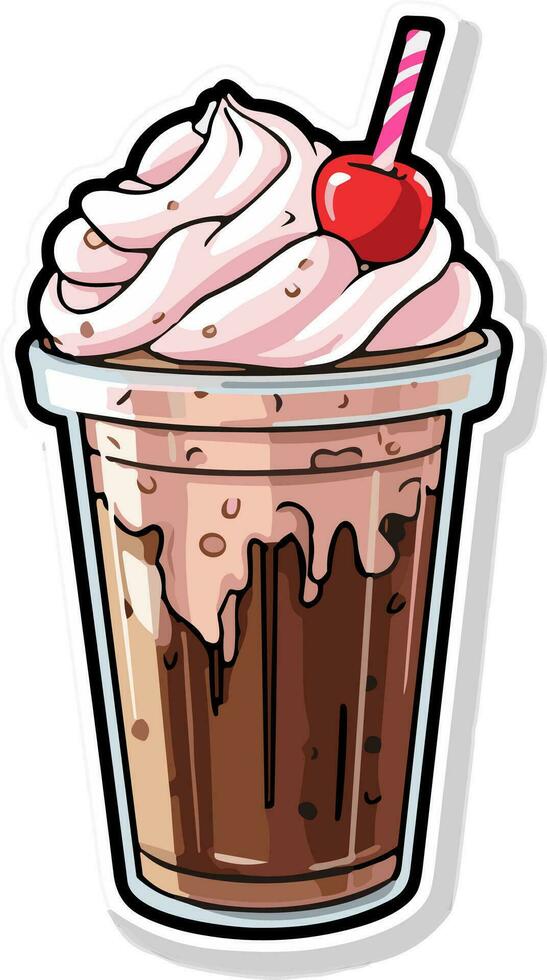 rabisco chocolate baunilha creme milkshake com uma Palha adesivo clipart transparente vetor ilustração, ai gerado