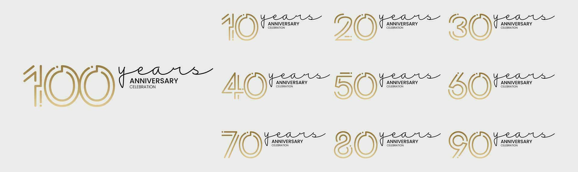 conjunto do aniversário celebração ícone vetor logotipo Projeto modelo. emblema do a 10º aniversário.