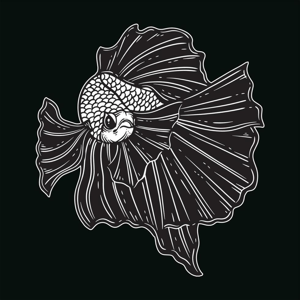 mão desenhado betta peixe aquático Preto branco vintage Sombrio arte para tatuagem e roupas ilustração vetor