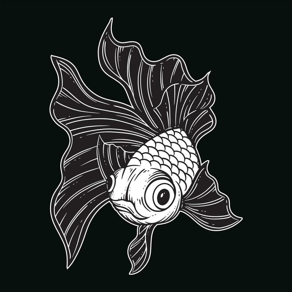 mão desenhado ouro peixe aquático Preto branco vintage Sombrio arte para tatuagem e roupas ilustração vetor