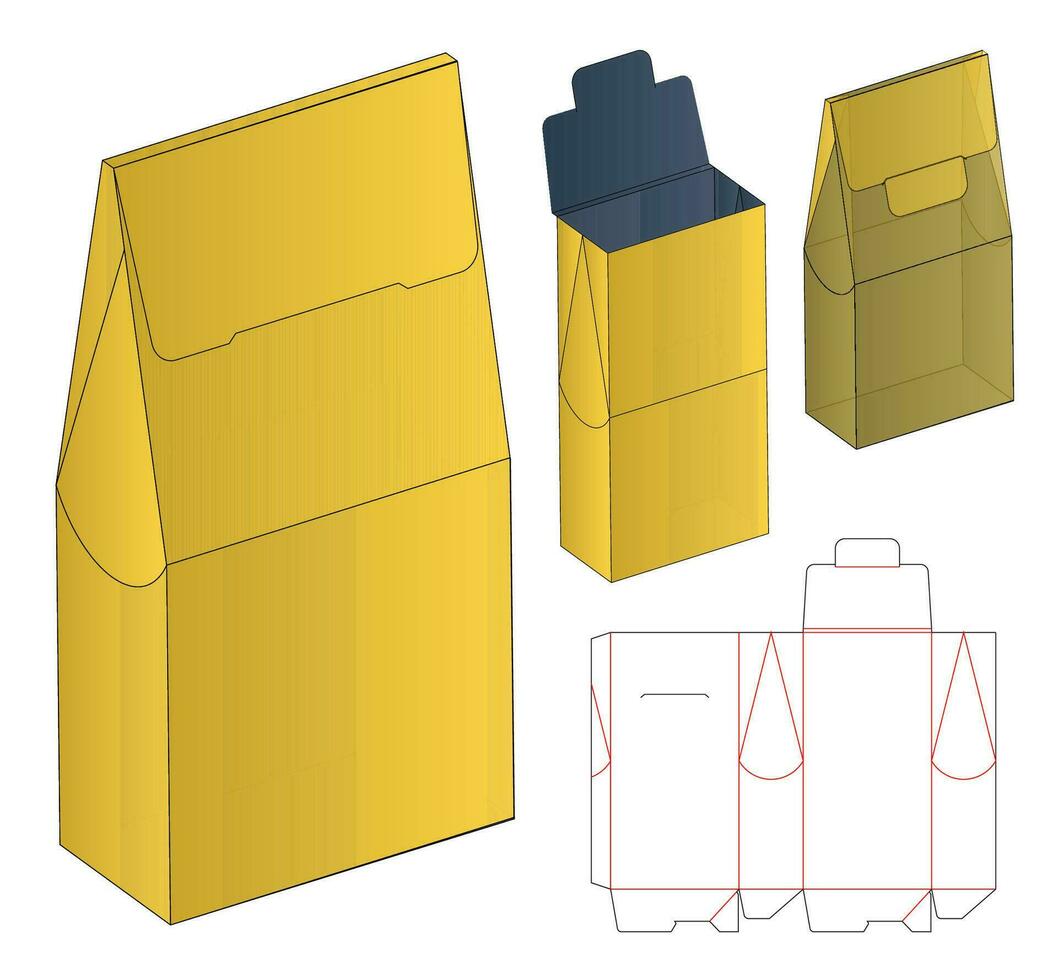 design de modelo cortado de embalagem de caixa. Maquete 3D vetor