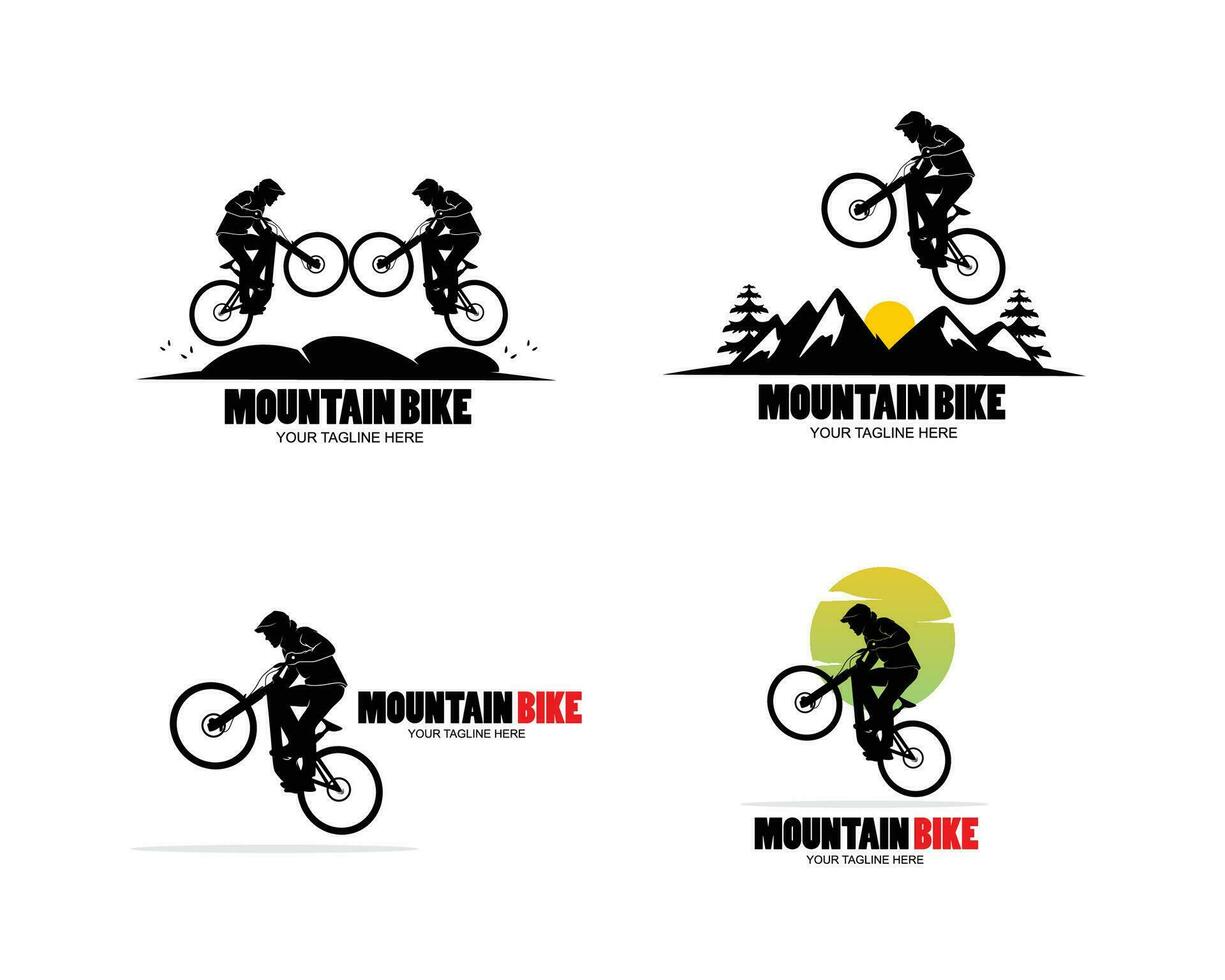 montanha bicicleta logotipo silhueta coleção conjunto vetor
