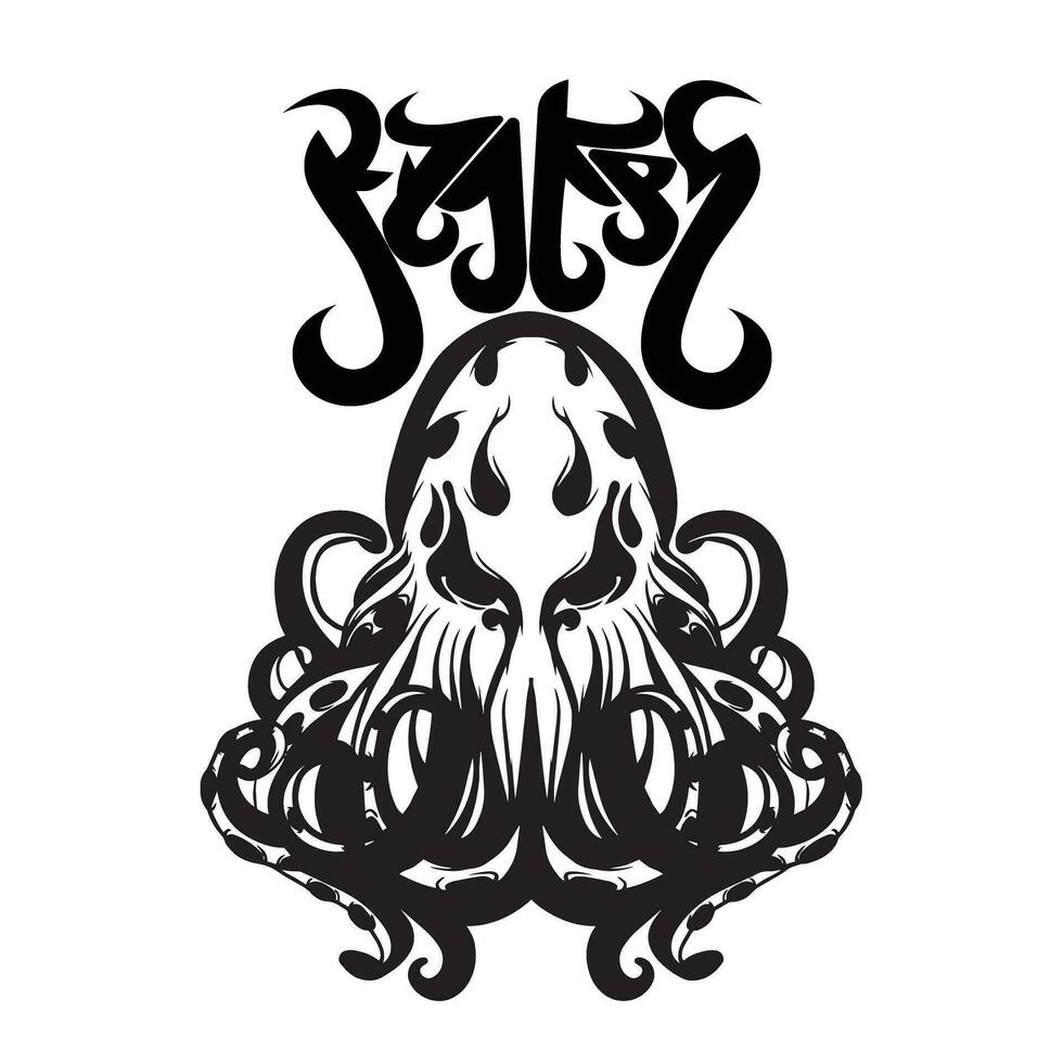 monocromático membros do a mar monstro kraken. vintage vetor ilustração, kraken letras custume