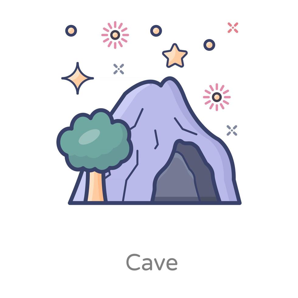 desenho de caverna e árvore vetor