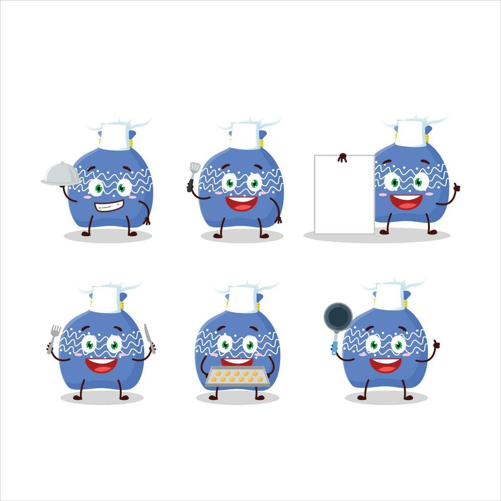 desenho animado personagem do azul santa saco com vários chefe de cozinha emoticons vetor