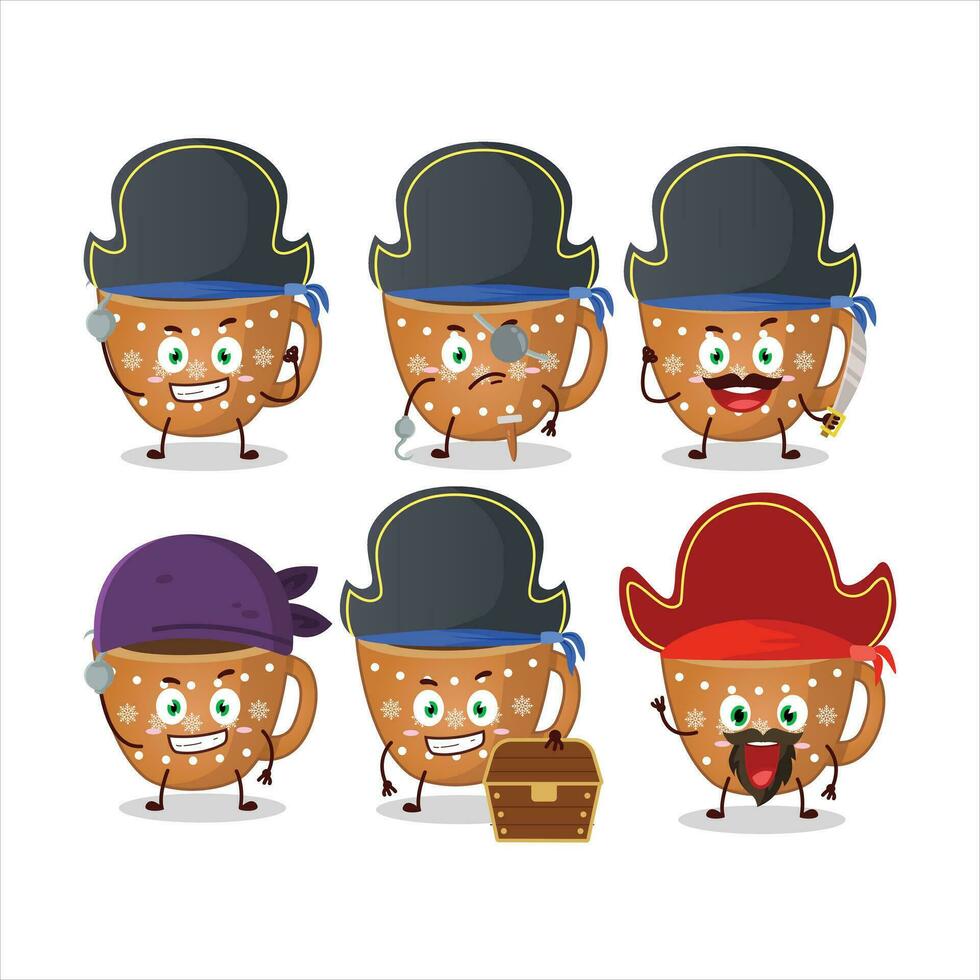 desenho animado personagem do café biscoitos com vários piratas emoticons vetor