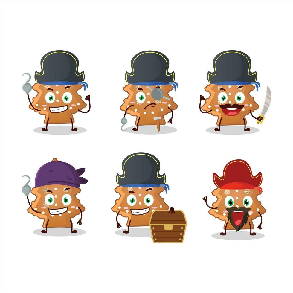 desenho animado personagem do biscoitos árvore com vários piratas emoticons vetor