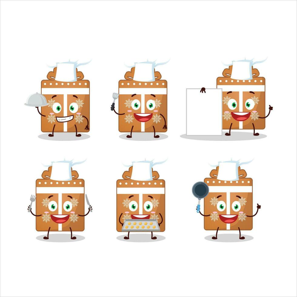 desenho animado personagem do presente biscoitos com vários chefe de cozinha emoticons vetor