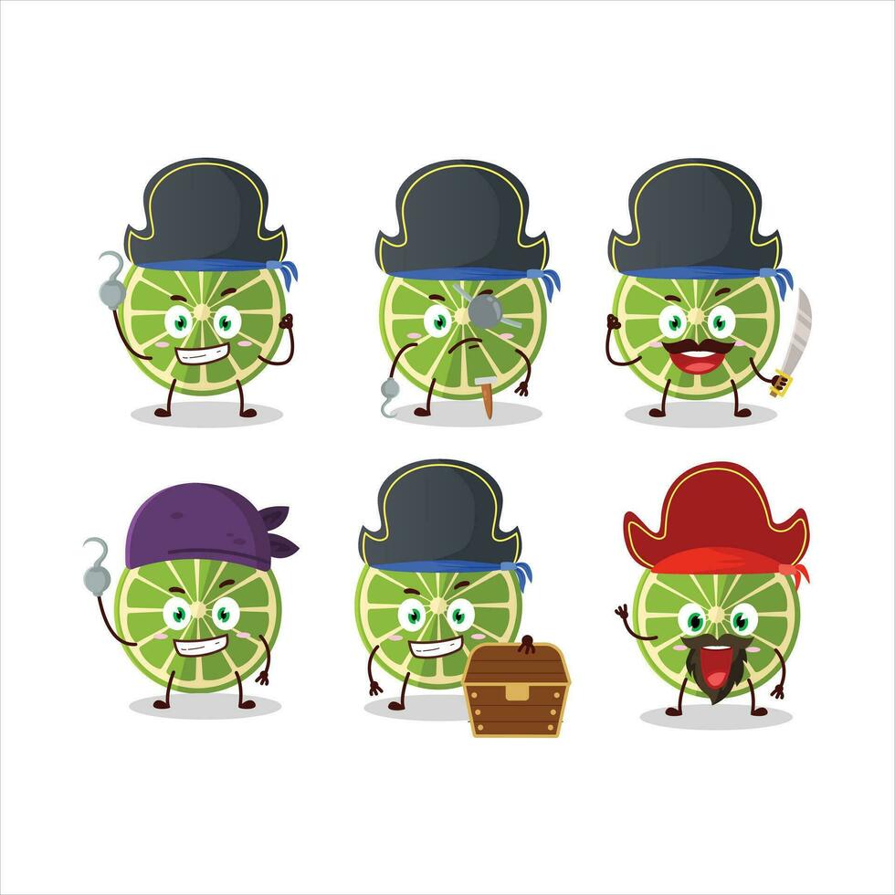 desenho animado personagem do limão com vários piratas emoticons vetor