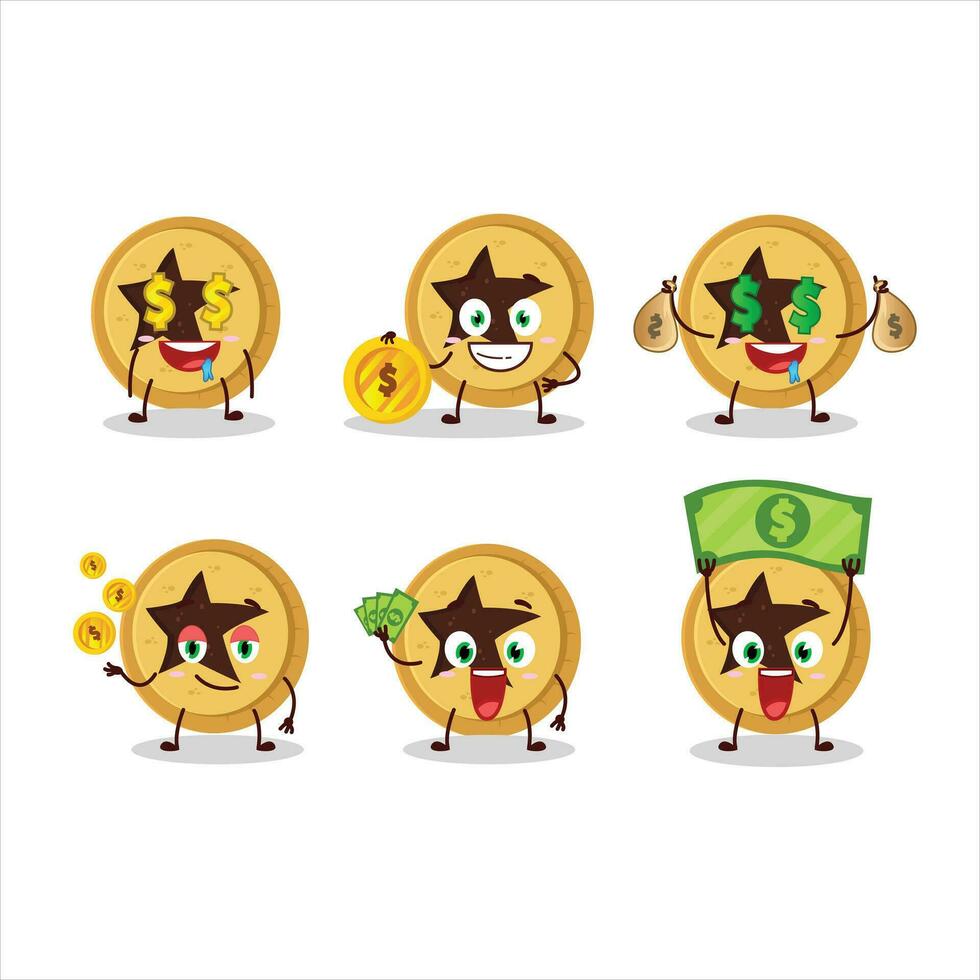 pão Estrela desenho animado personagem com fofa emoticon trazer dinheiro vetor