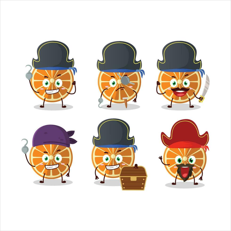 desenho animado personagem do Novo laranja com vários piratas emoticons vetor