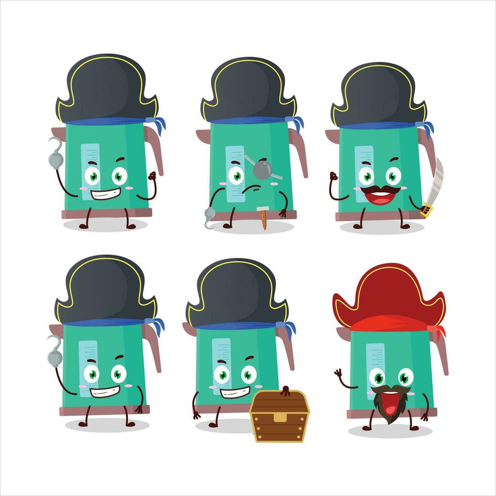 desenho animado personagem do digital chaleira com vários piratas emoticons vetor