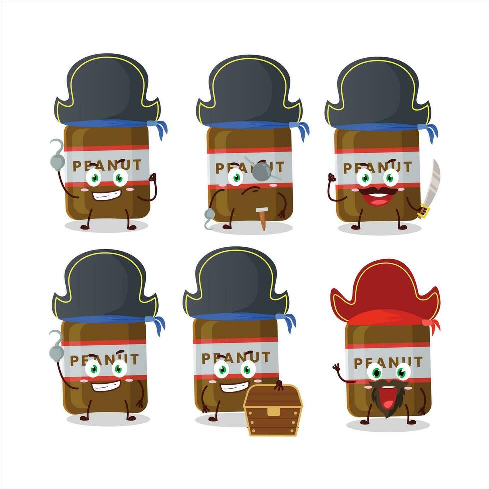 desenho animado personagem do amendoim jarra com vários piratas emoticons vetor