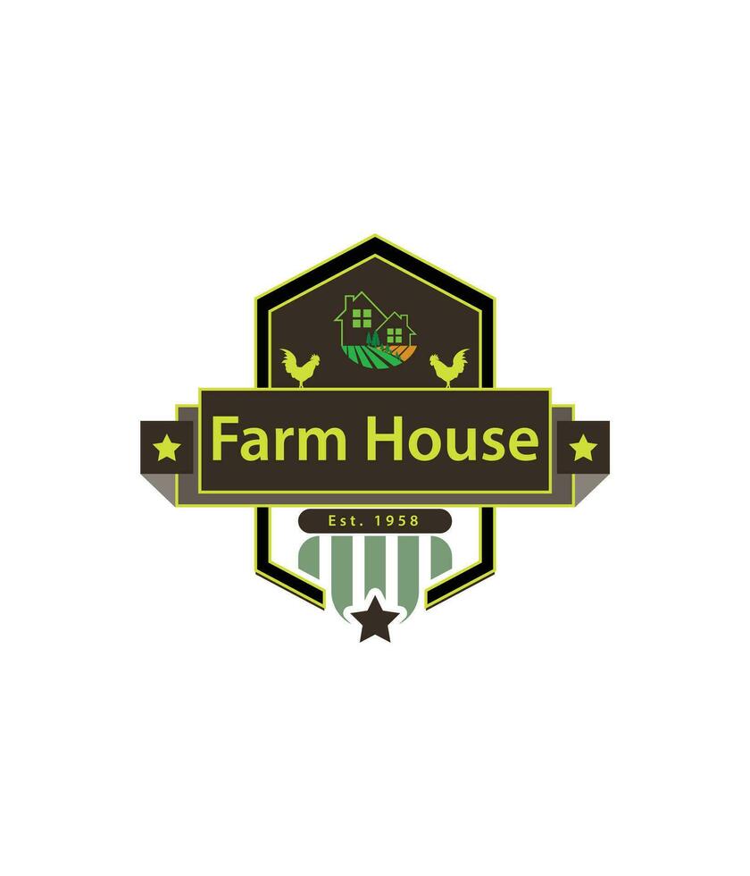 Fazenda casa logotipo Projeto com agricultura campo e Comida plantar conceito. vetor